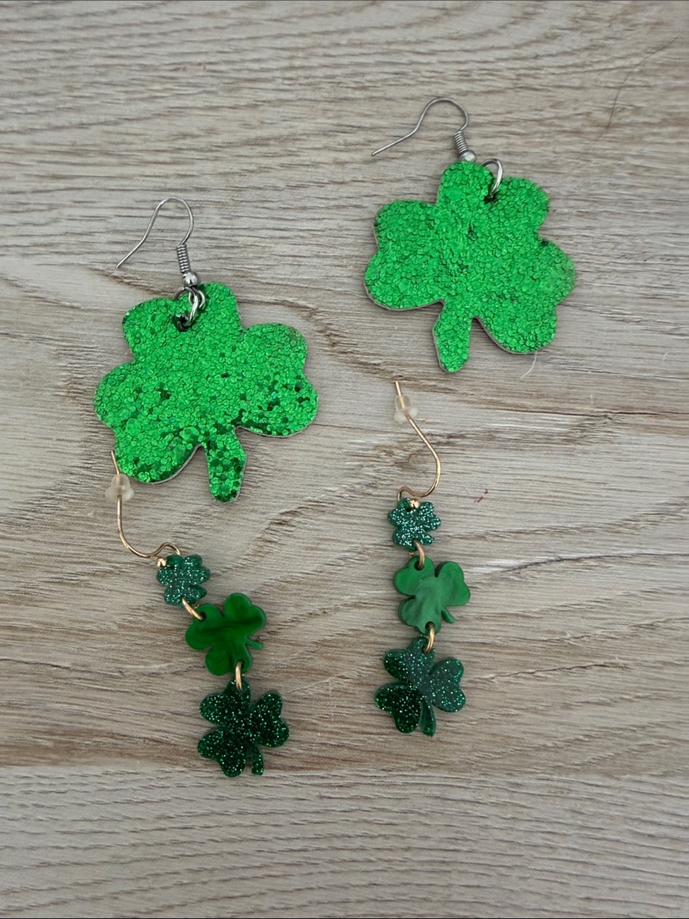 Set of 2 Green Clover Dangle Earrings - St. Patrick's Day